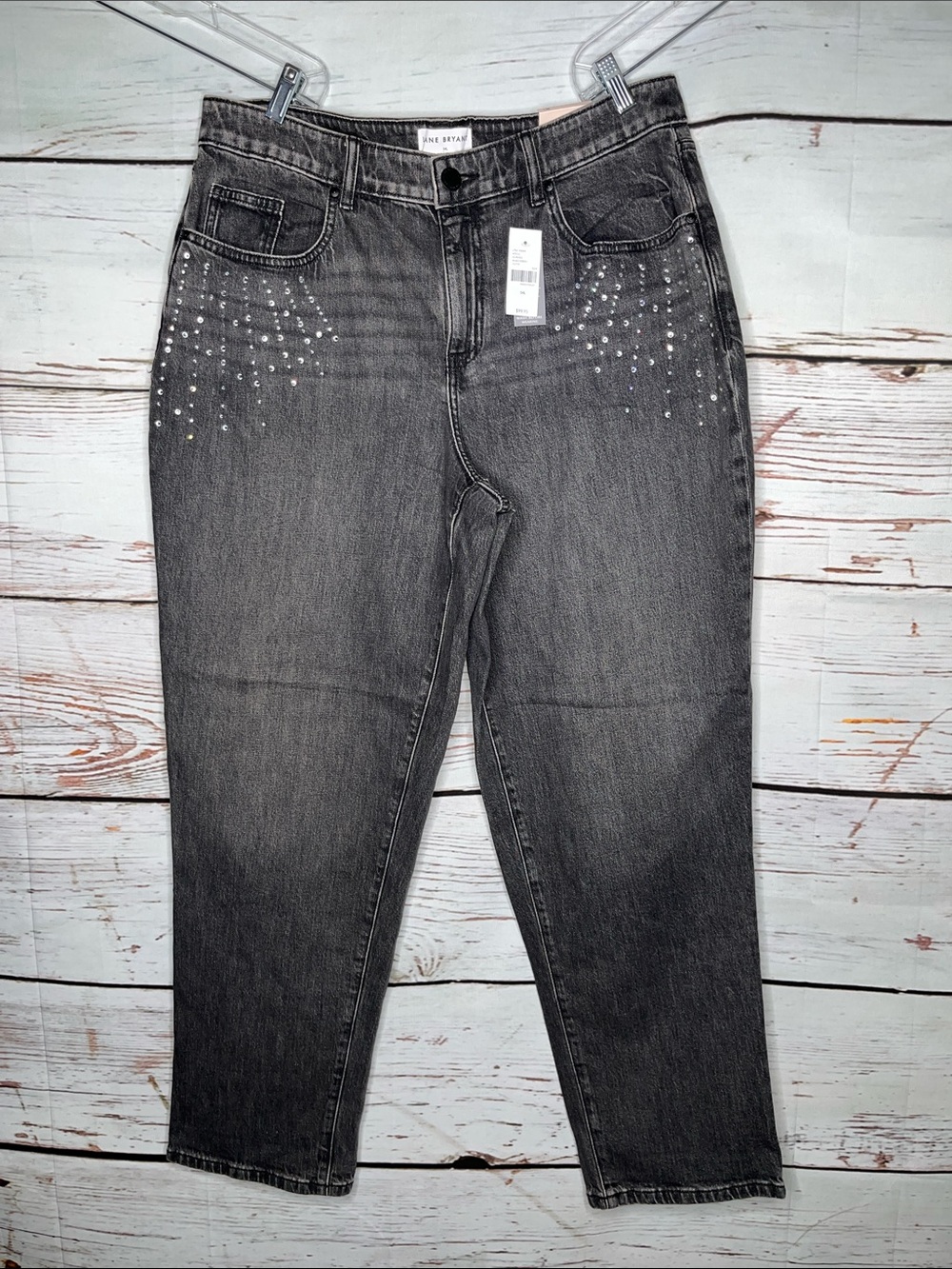 Lane Bryant NWT Size 14 Long Black Denim Embellished Mid Rise Boyfriend Jeans